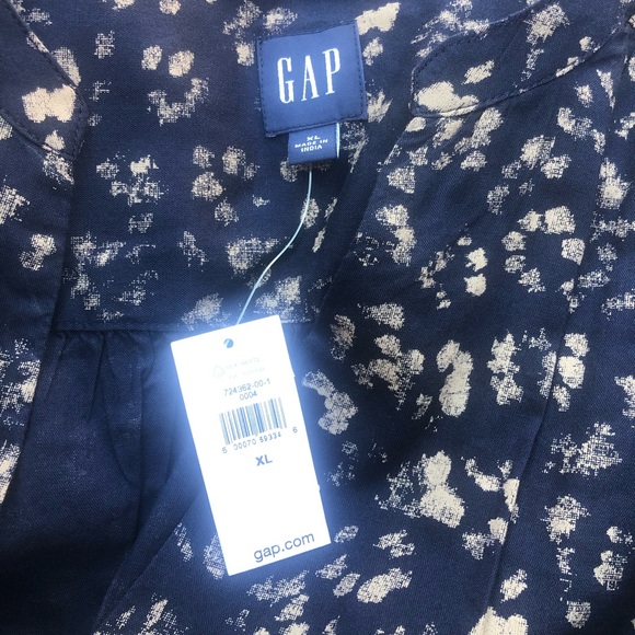 Gap navy blue and tan splattered split neck waist tie midi dress, XL - Picture 5 of 6